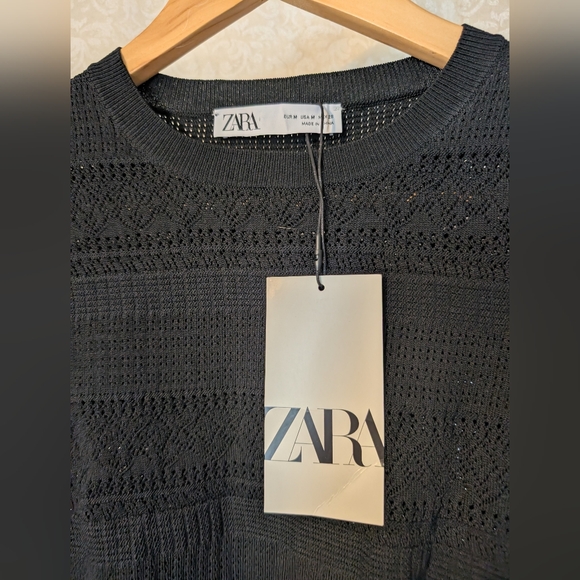 ZARA NWT Crop Top Pointelle w Double Ruffle Sleeve Large - Picture 9 of 16